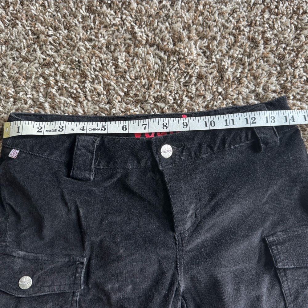 Y2K Younique Black Corduroy Ruched Tie Cargo Pants Size 5 Low Rise Fine Wale 90s - Picture 11 of 13